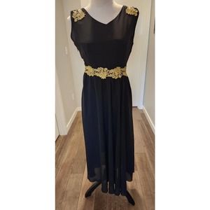 Dress Sz XXL (US L 12/14) Formal Black w/ Gold Women's Hao Feng